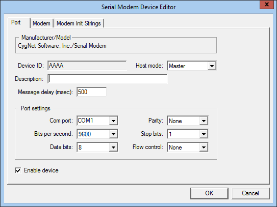 Serial Modem EIE Device Editor